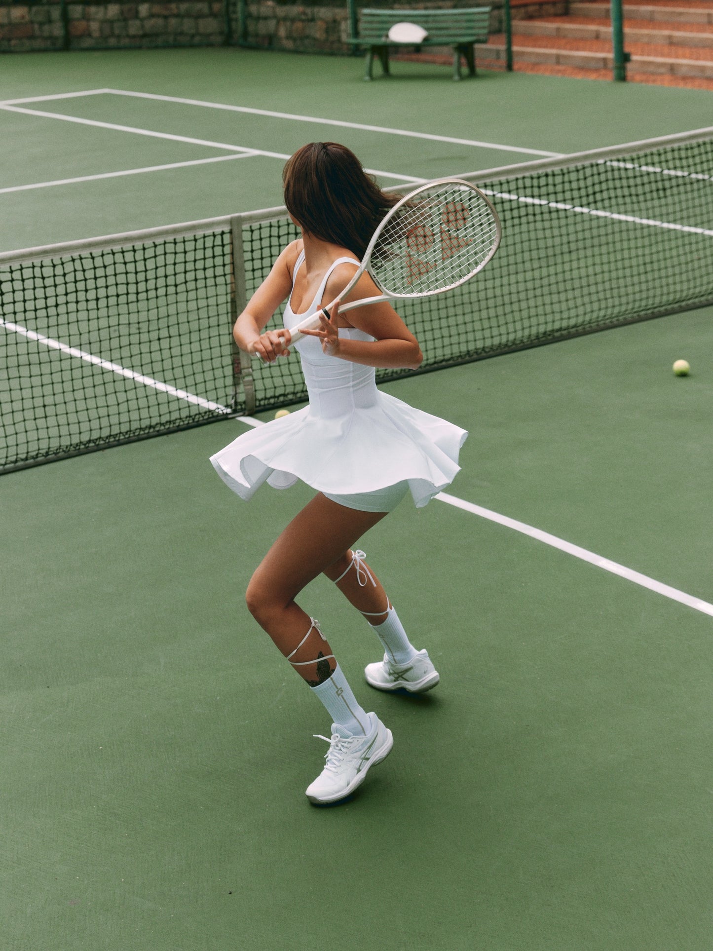 High-elasticity open-back tennis active dress