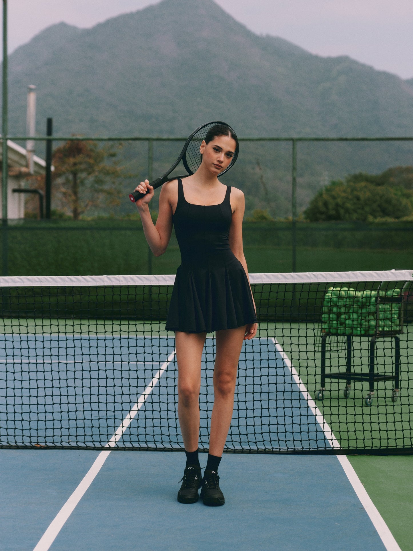 High-elasticity open-back tennis active dress